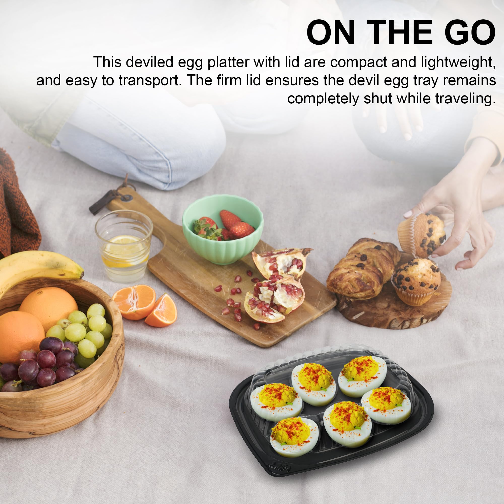 MT Products deviled egg tray lid preserves freshness while on display.