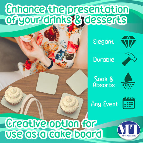 MT Products Off-White square coasters – tea cup setup offers elegant presentation and spill protection.