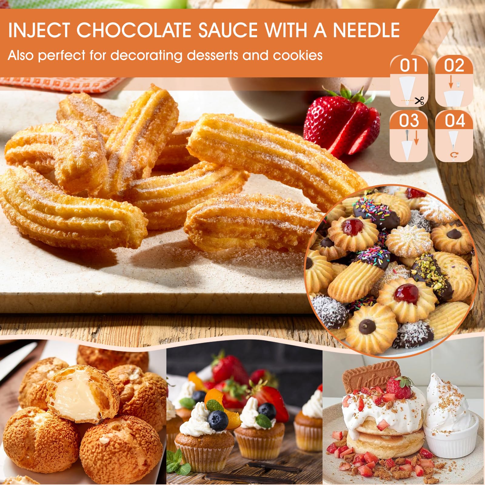 MTOGALT Churro Injector Tip for filling with chocolate, caramel, or fruit.