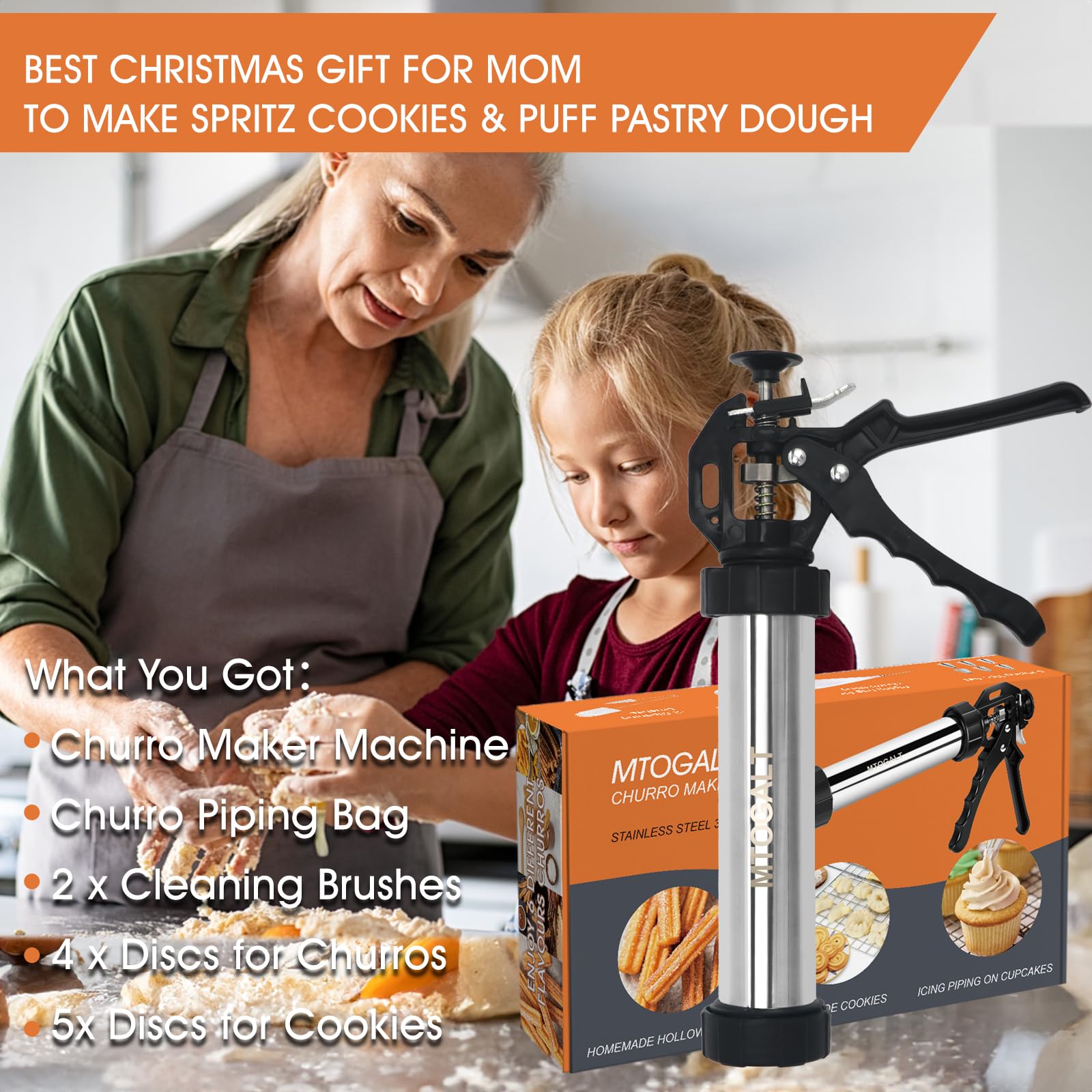 MTOGALT Churro Set piping tip for direct biscuit piping onto trays.