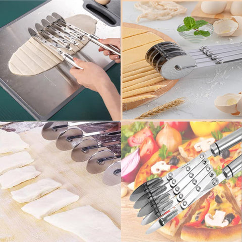 MTOMDY 5-wheel dough cutter slices pizza dough evenly.