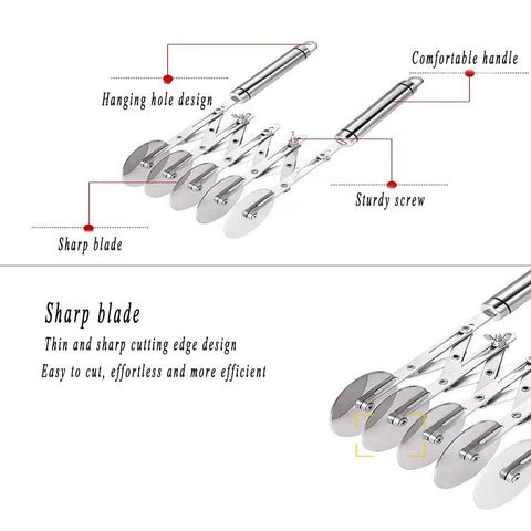 MTOMDY 5-wheel dough cutter stainless steel body with polished finish.