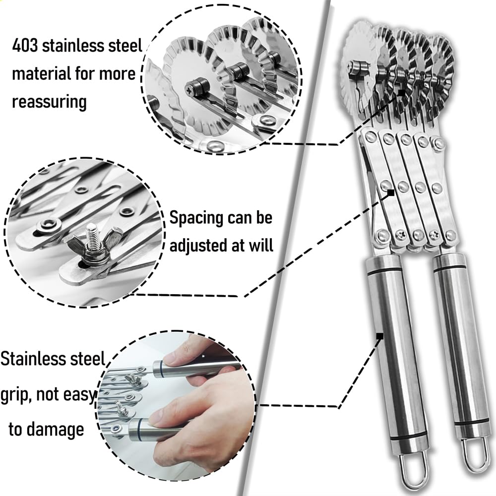 MTOMDY fluted pasta crimping wheel creates decorative edges.