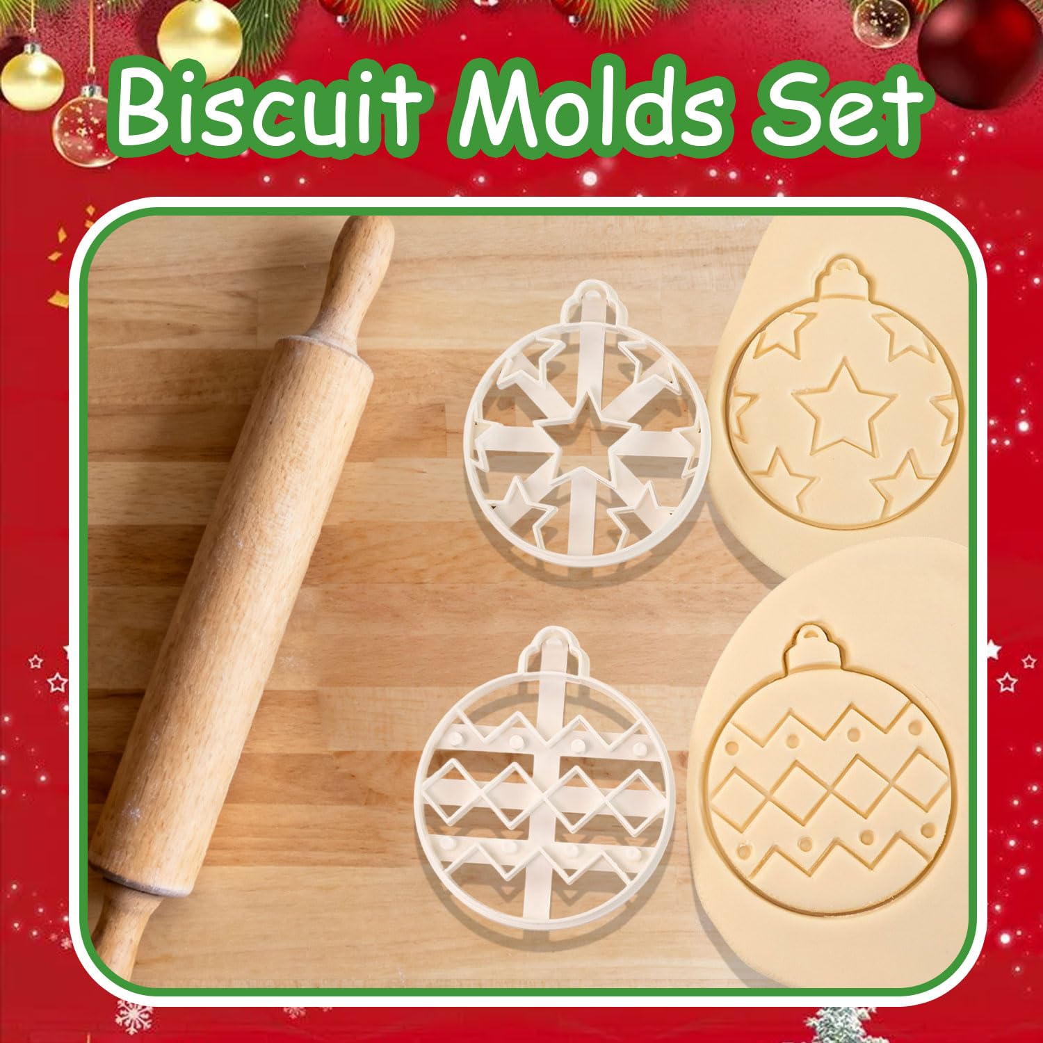 Mtruil cutters displayed with finished cookies ready for holiday decorating.