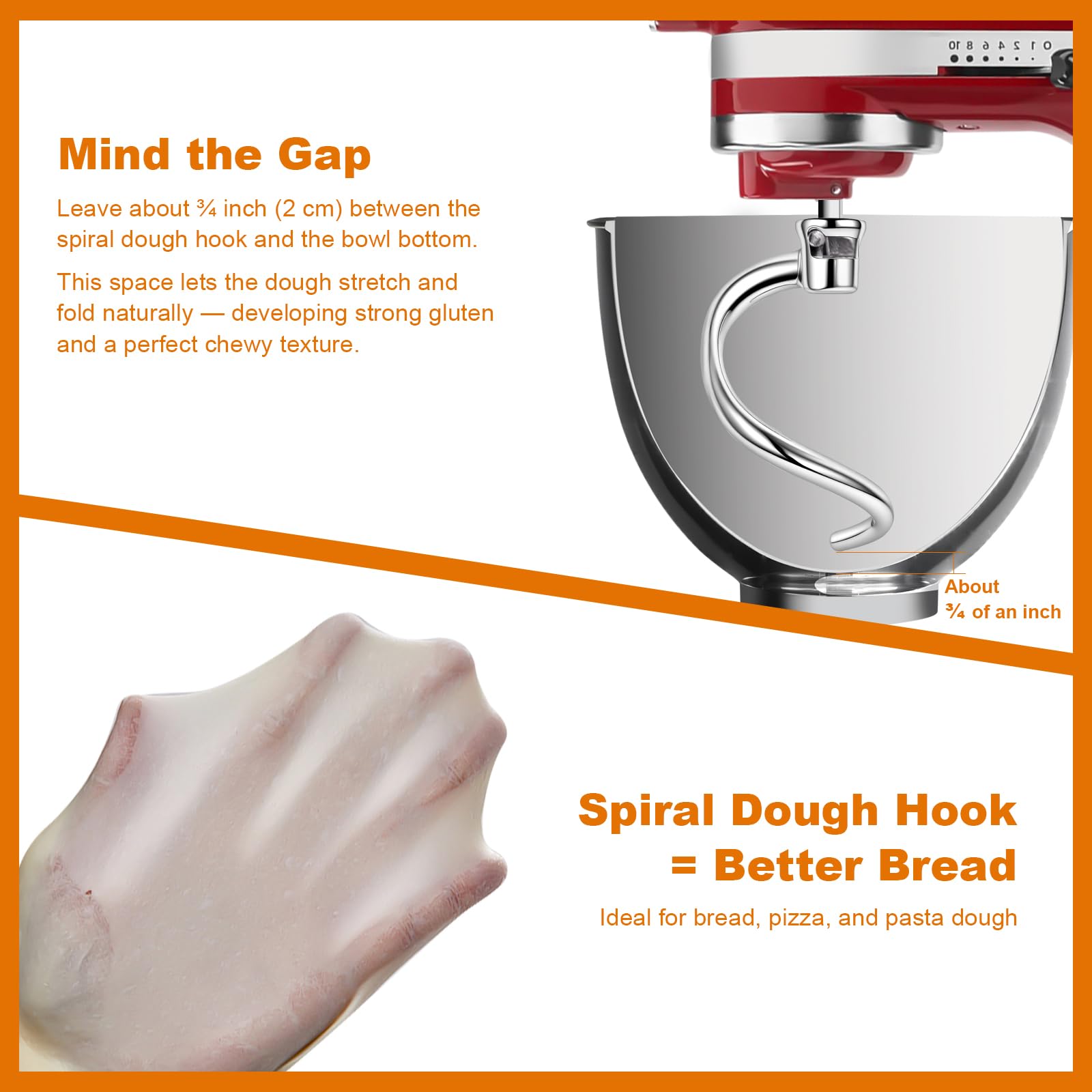 Mttobo stainless steel dough hook offers durable, rust-resistant performance for heavy doughs.