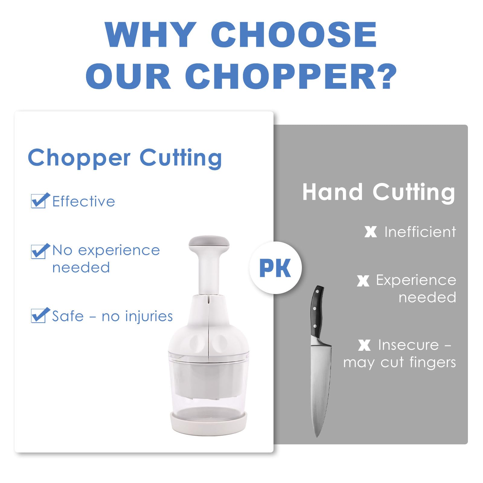 Mttobo chopper on onions and garlic shows quick, safe chopping in seconds.