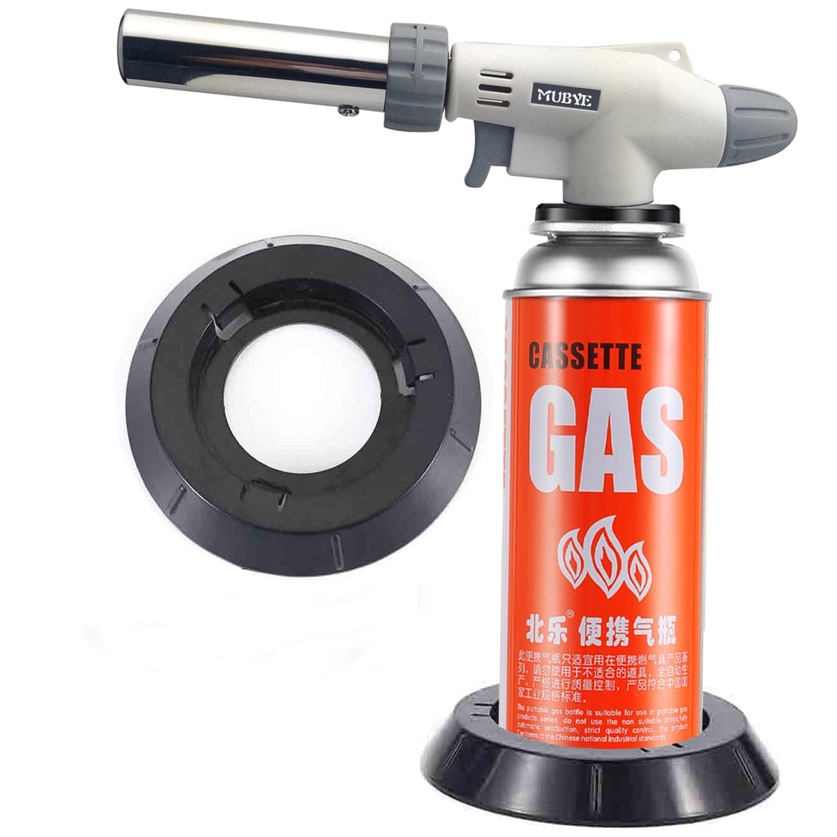 MUBYE kitchen torch with stabilizing stand for steady caramelizing and finishing