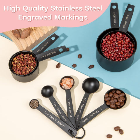 Muchtolove measuring set with engraved measurements on handles for quick reading