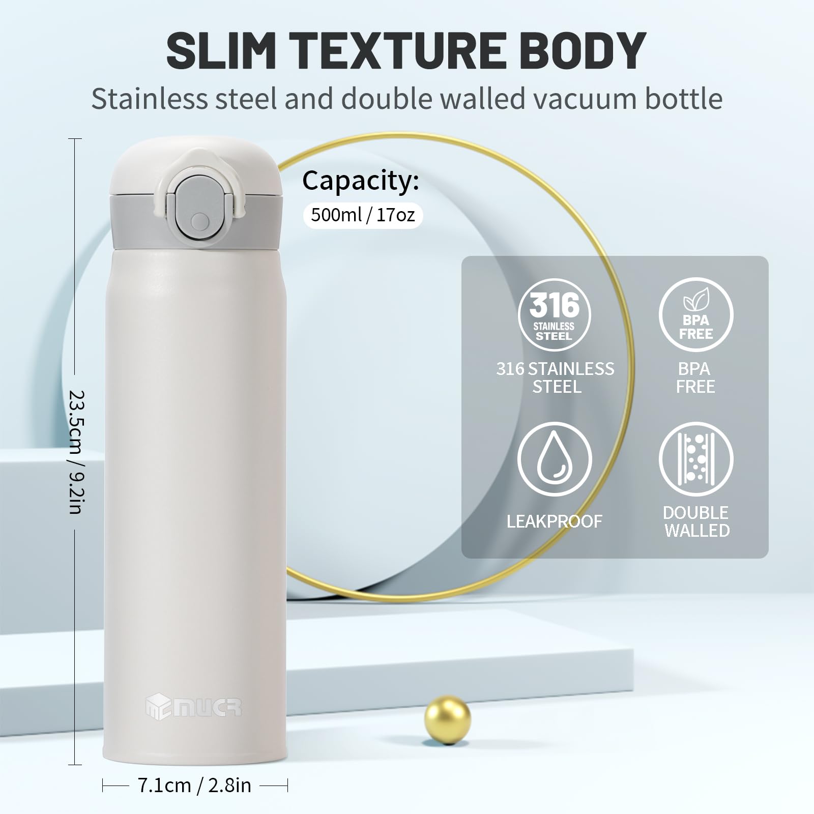 MUCR double-wall stainless steel construction preserves flavor and temperature.