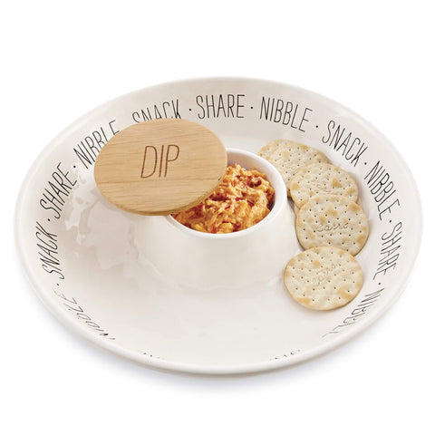 Mud Pie Circa chip n dip set shows a large dolomite bowl for chips and crackers.