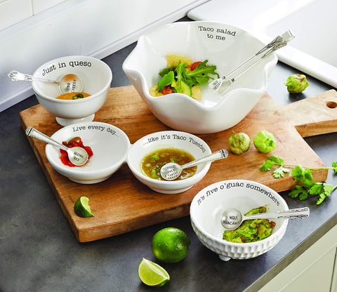 Mud Pie Circa silver-plate spoon with Holy guacamole for easy serving