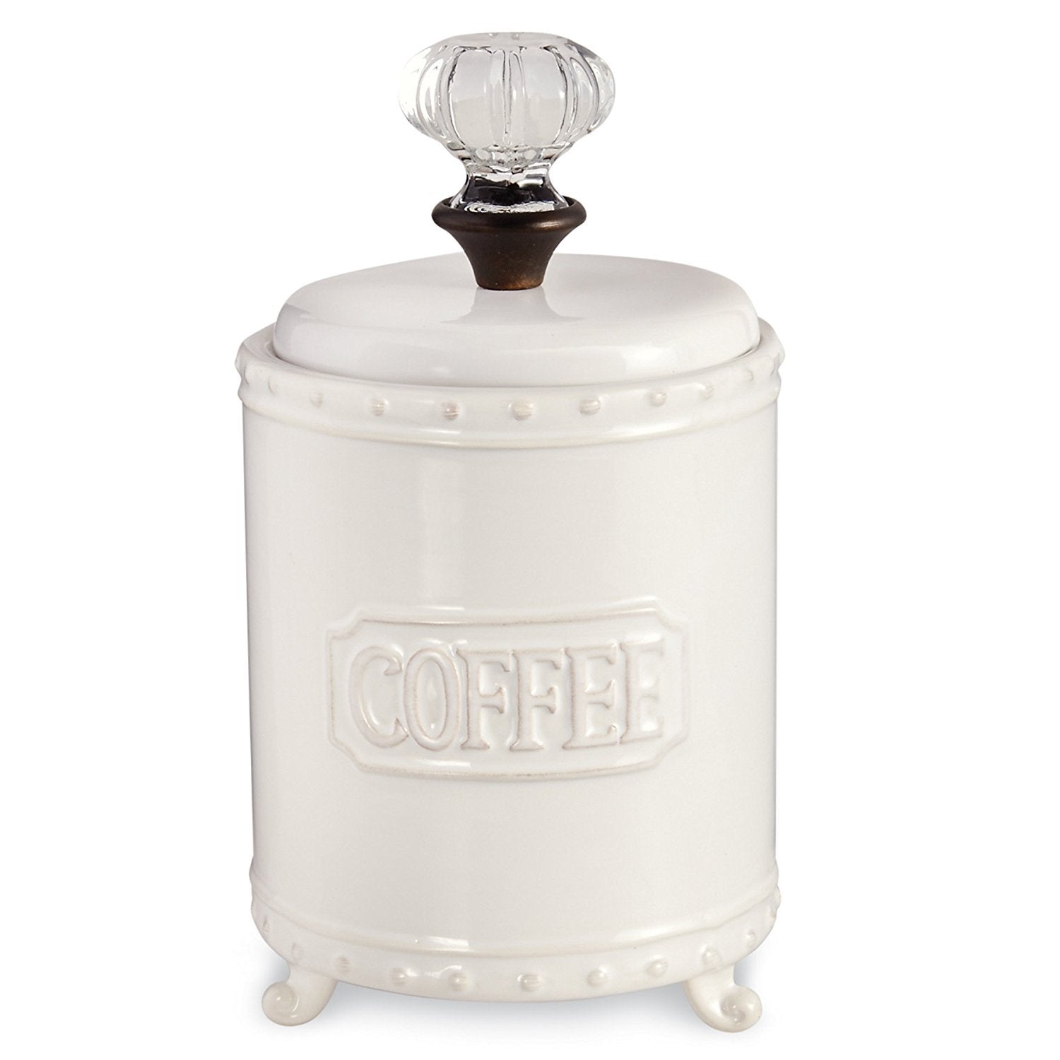 Mud Pie coffee canister with door-knob lid showcases vintage charm for kitchen storage