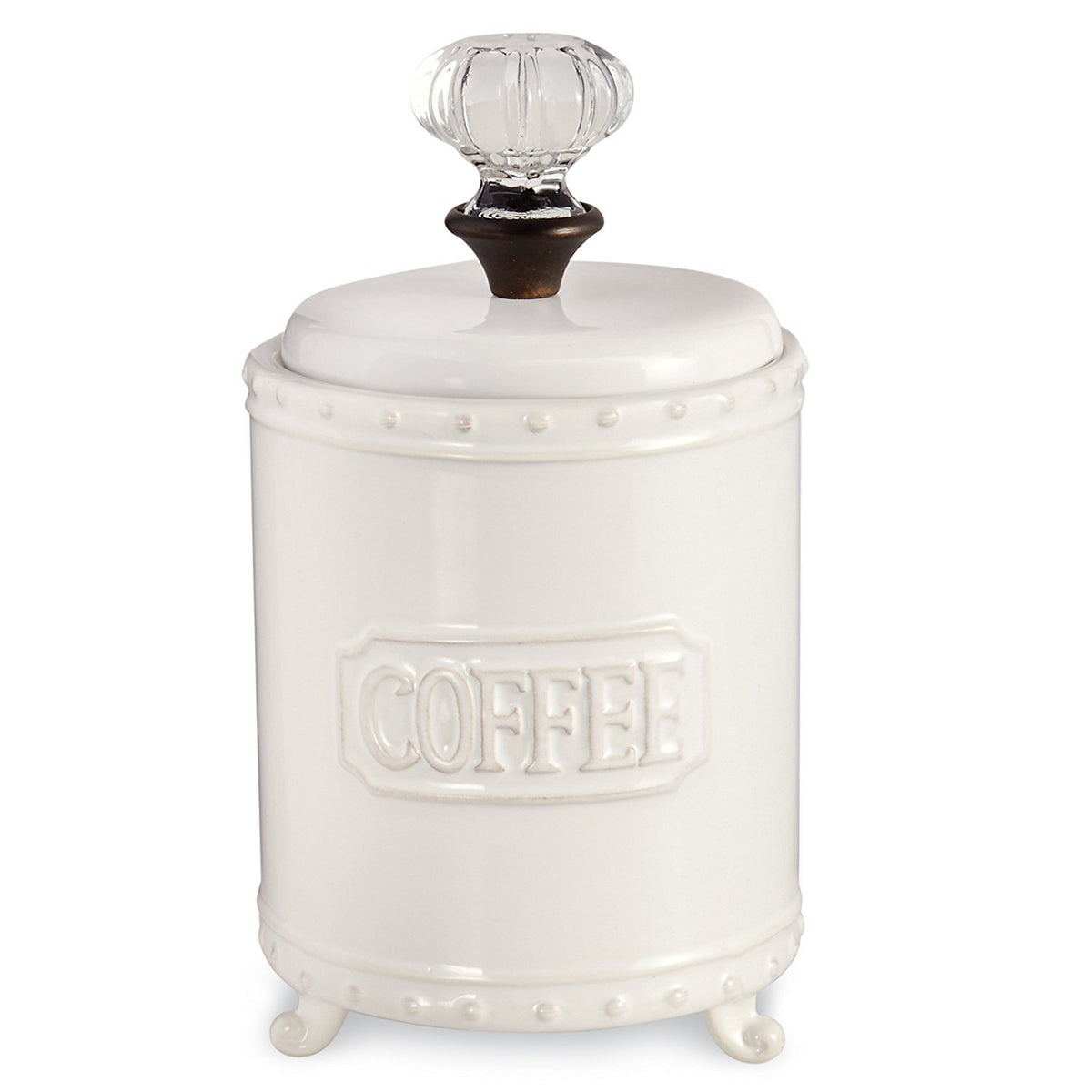 Mud Pie coffee canister with door-knob lid showcases vintage charm for kitchen storage