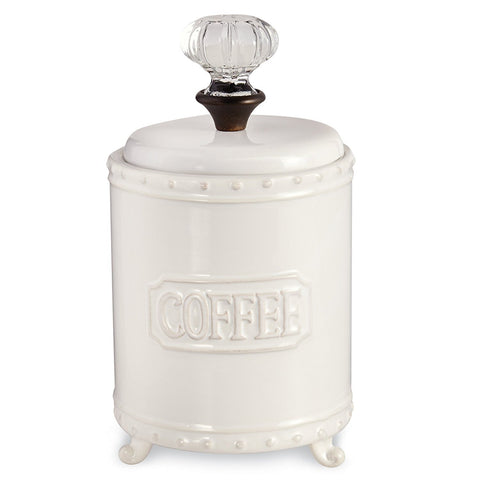 Mud Pie coffee canister with door-knob lid showcases vintage charm for kitchen storage