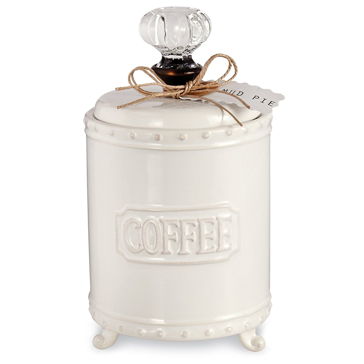 Mud Pie coffee canister footed base with embossed Coffee for organized pantry display