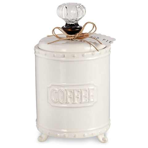 Mud Pie coffee canister footed base with embossed Coffee for organized pantry display