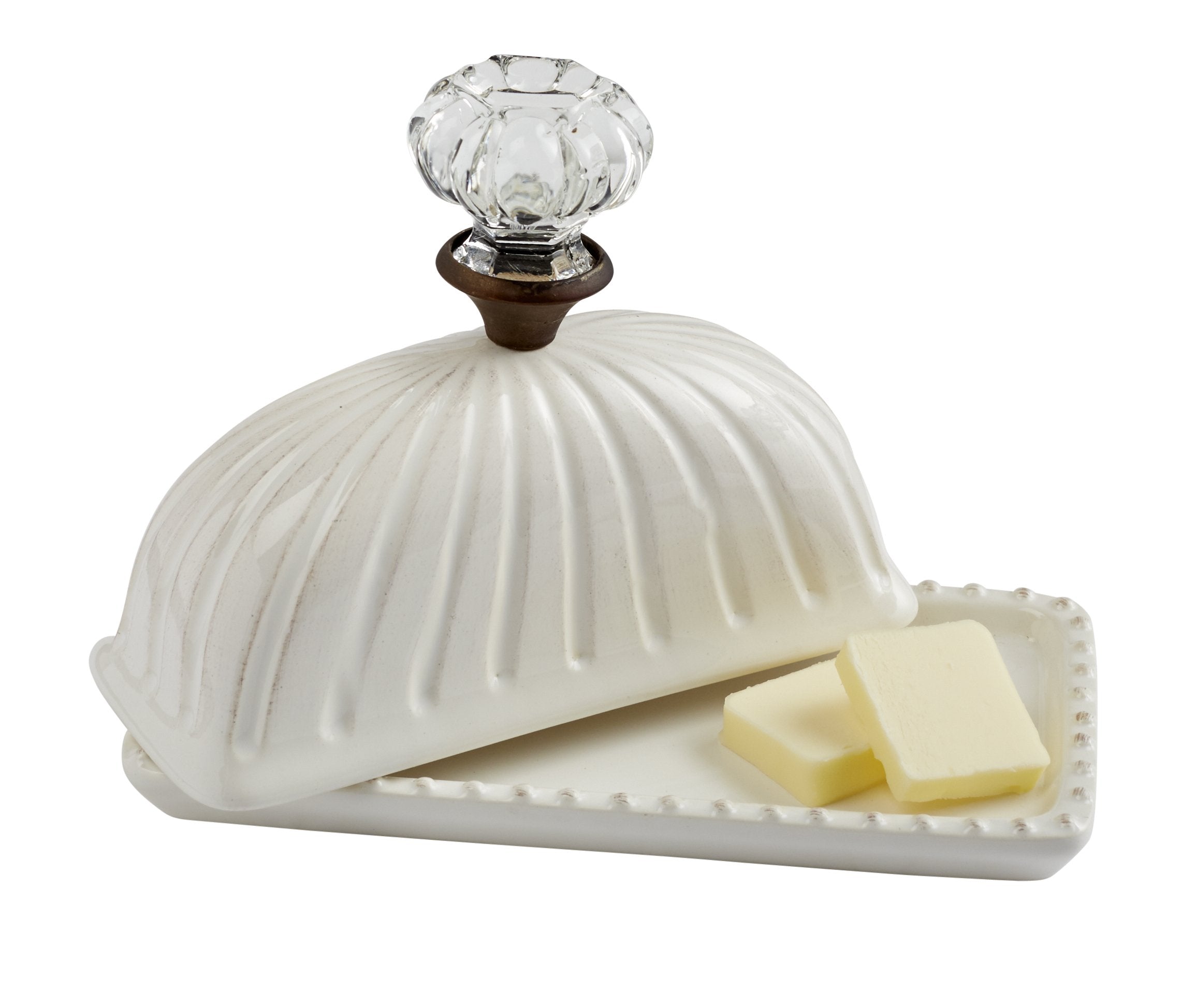 Mud Pie door knob butter dish base keeps butter easily accessible on the counter