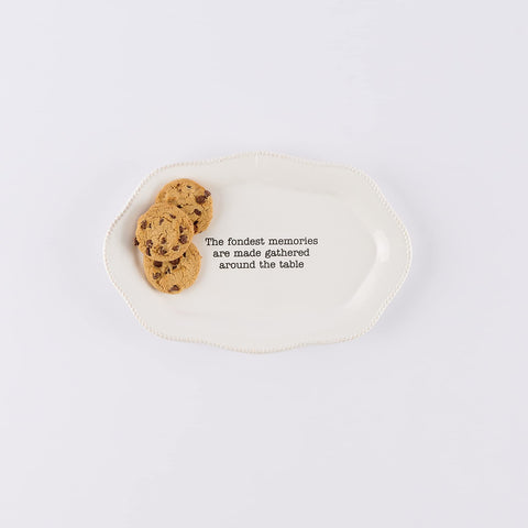 Mud Pie Memories Platter highlights raised beaded detail for a textured table setting.