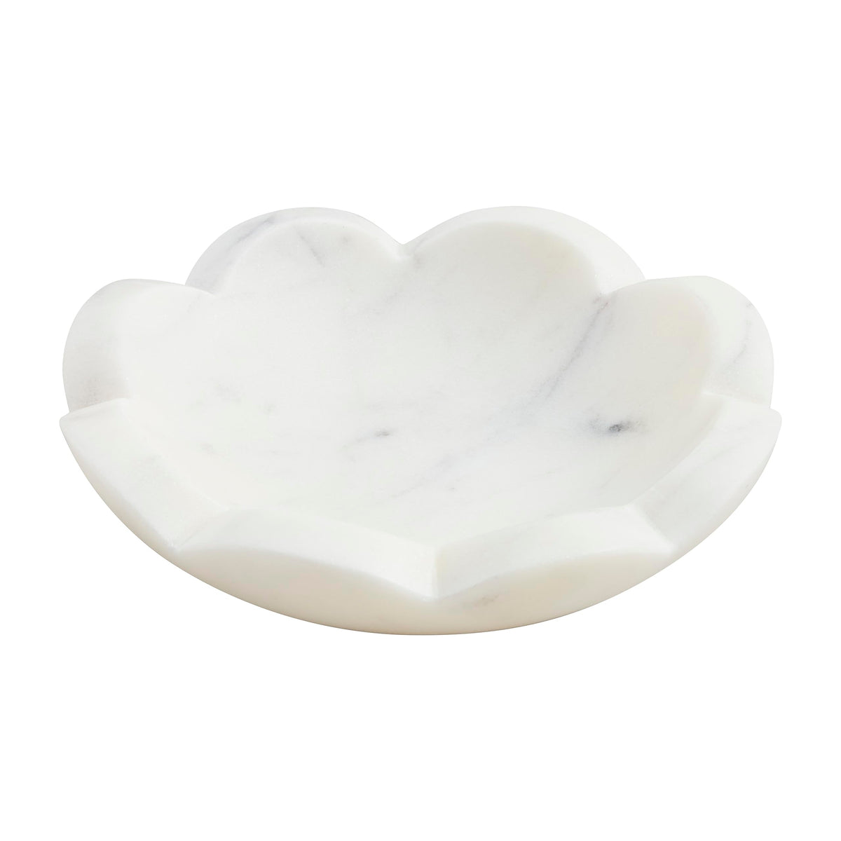 Mud Pie Scallop Marble Dish with scalloped rim, ideal for appetizers.
