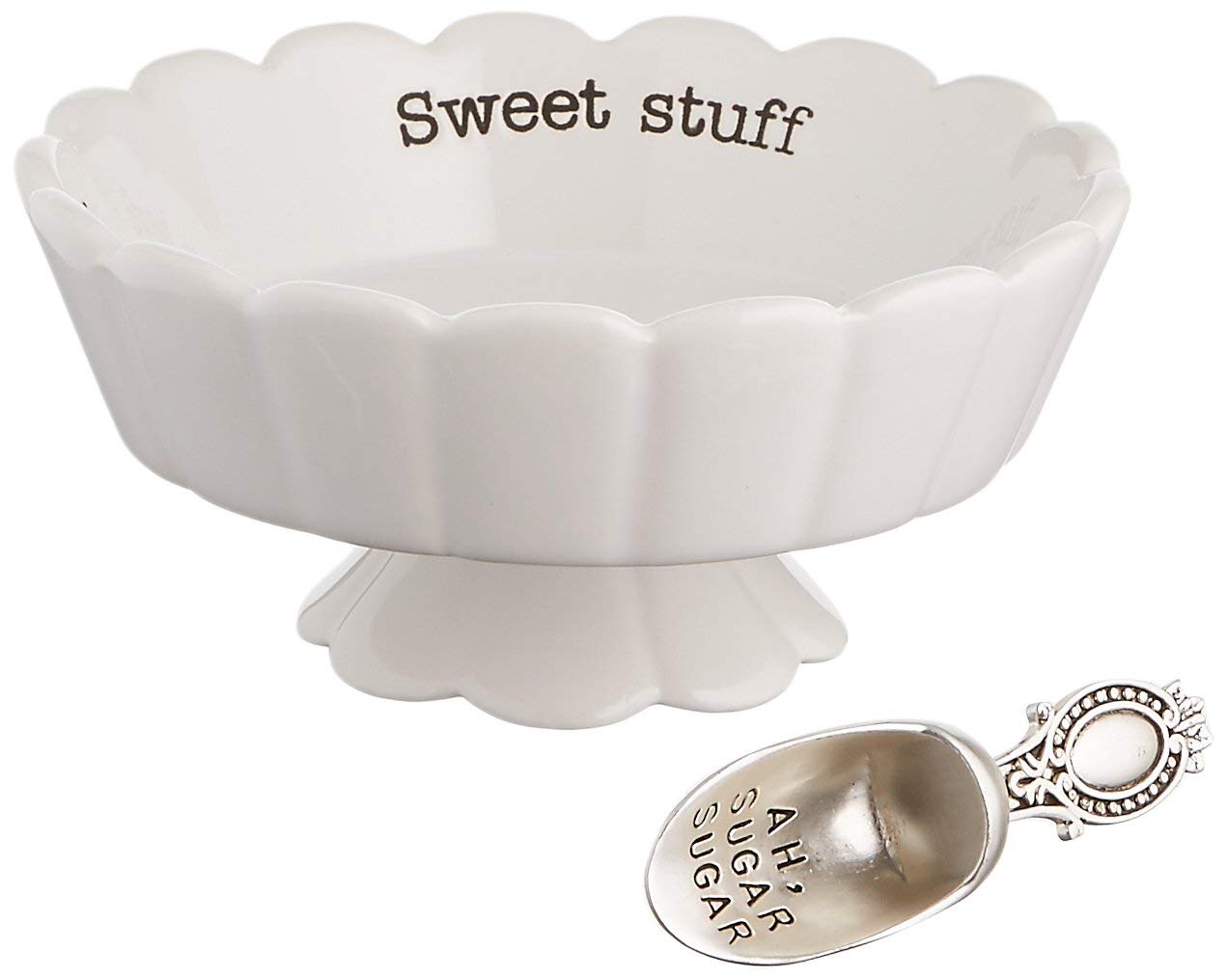 Mud Pie Sweet Stuff candy dish on a pedestal adds elegant charm.