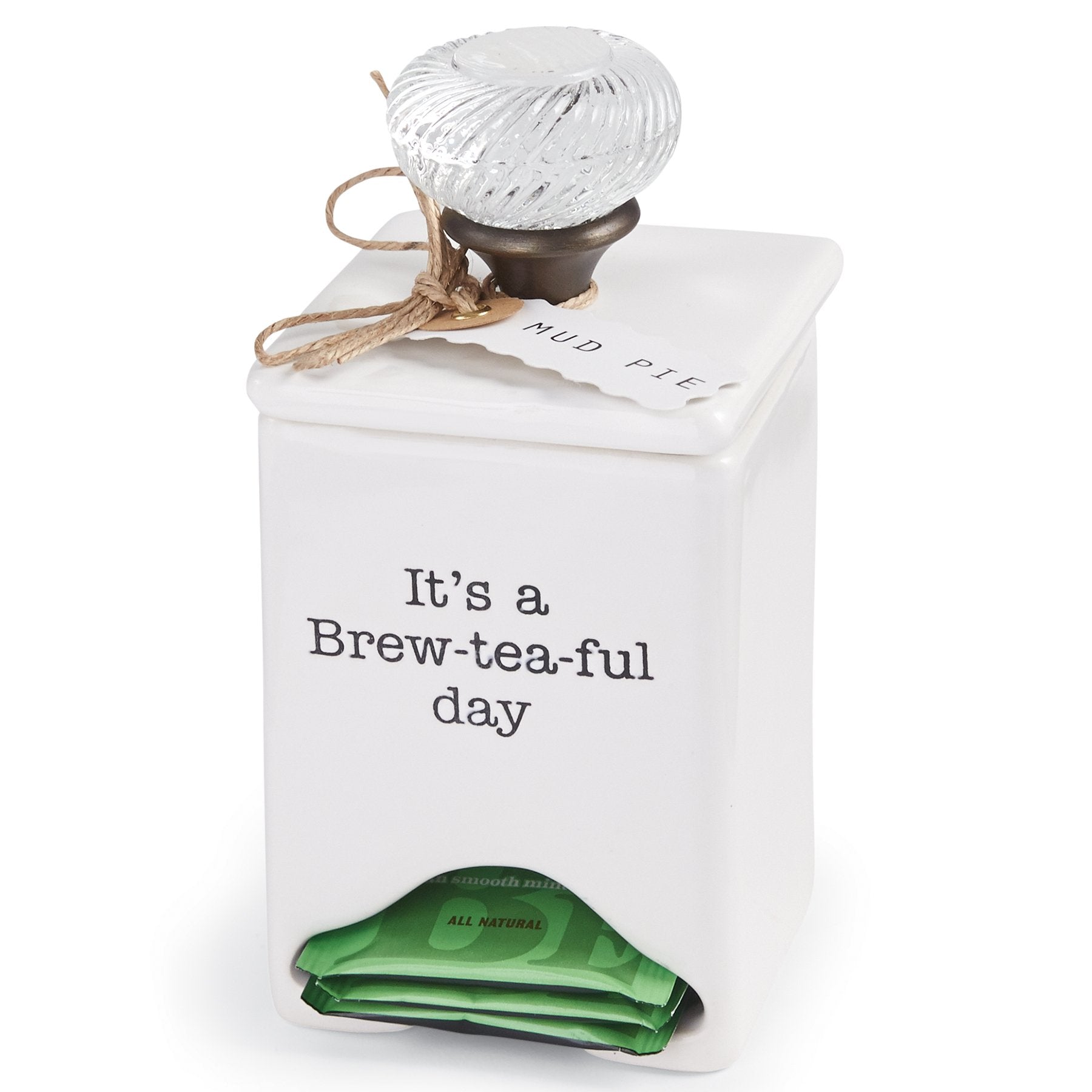 Mud Pie caddy bottom opening for easy tea bag dispensing