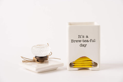 Mud Pie ceramic tea bag caddy care instructions hand wash