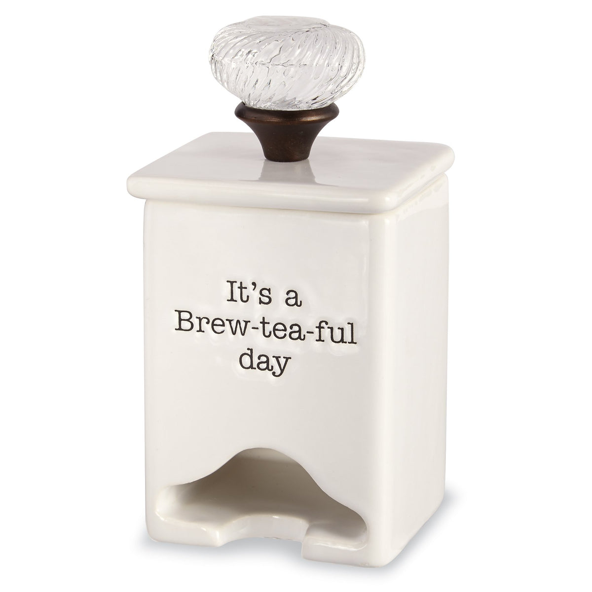 Mud Pie white ceramic tea bag caddy with lid and handle