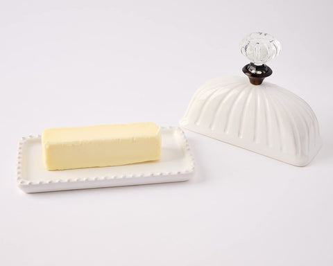 Mud Pie two-piece butter dish set fits compact counter spaces