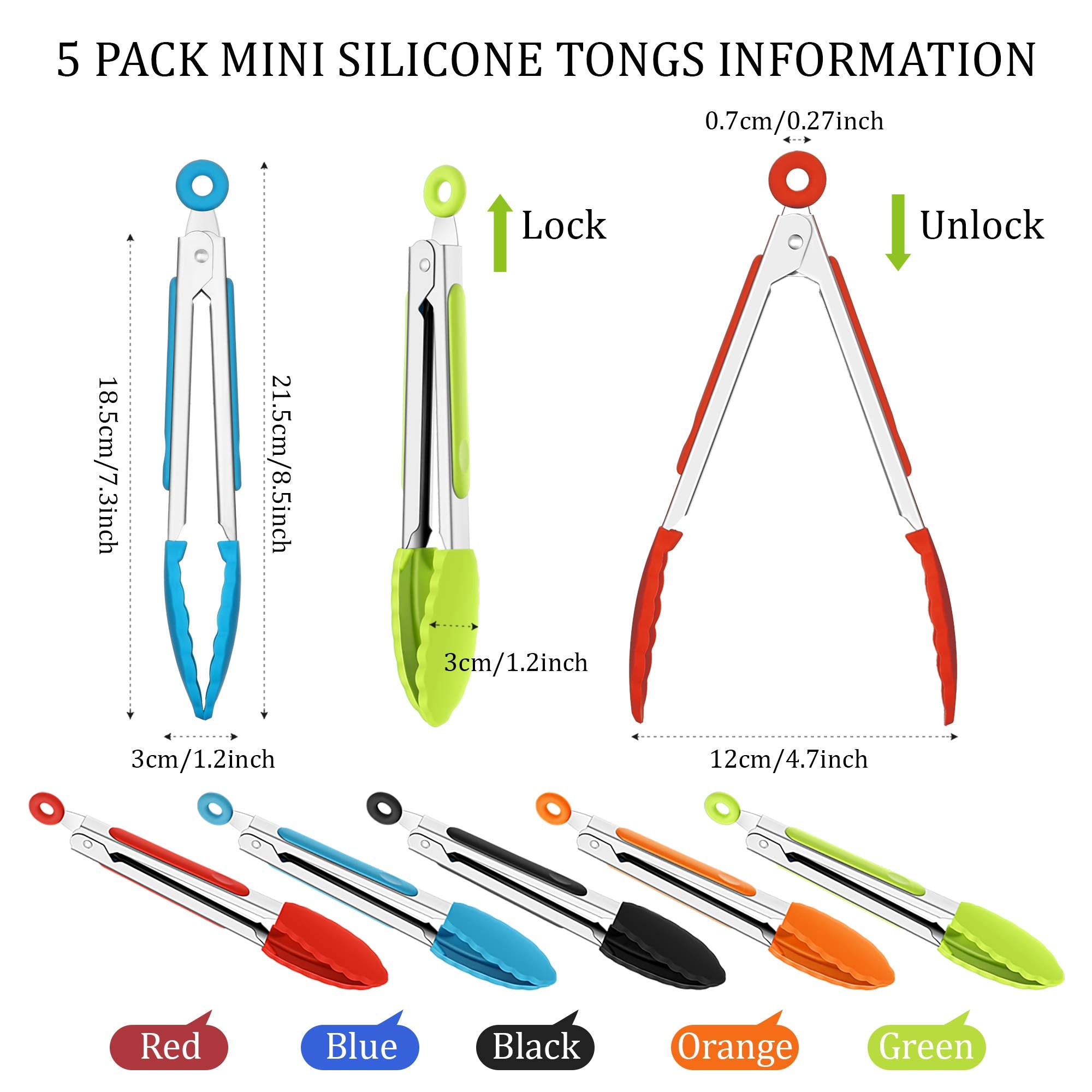 Mudder mini silicone kitchen tongs with black grip for versatile cooking tasks.
