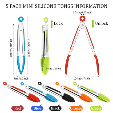 Mudder mini silicone kitchen tongs with black grip for versatile cooking tasks.