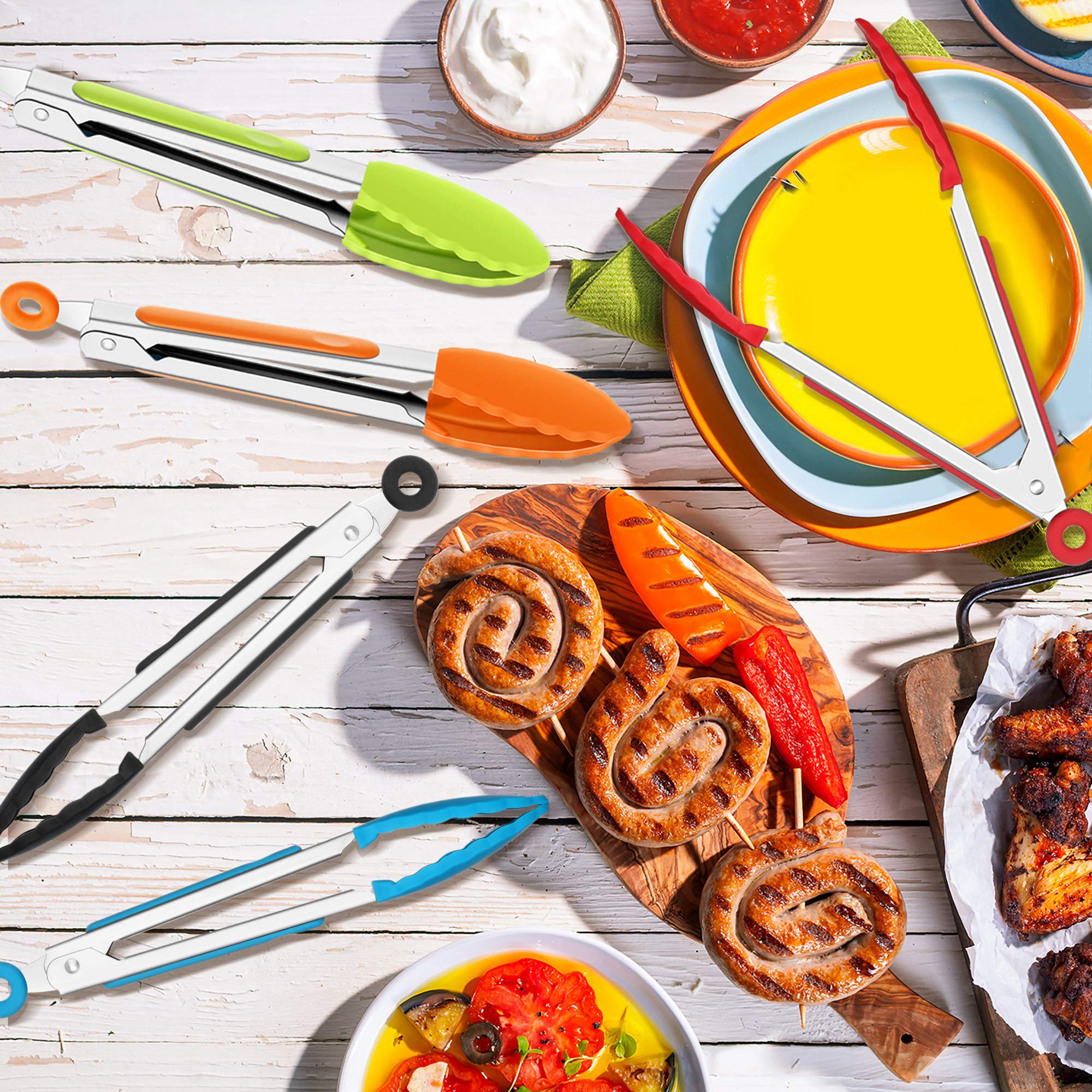 Mudder mini silicone kitchen tongs with hanging hole for easy storage.