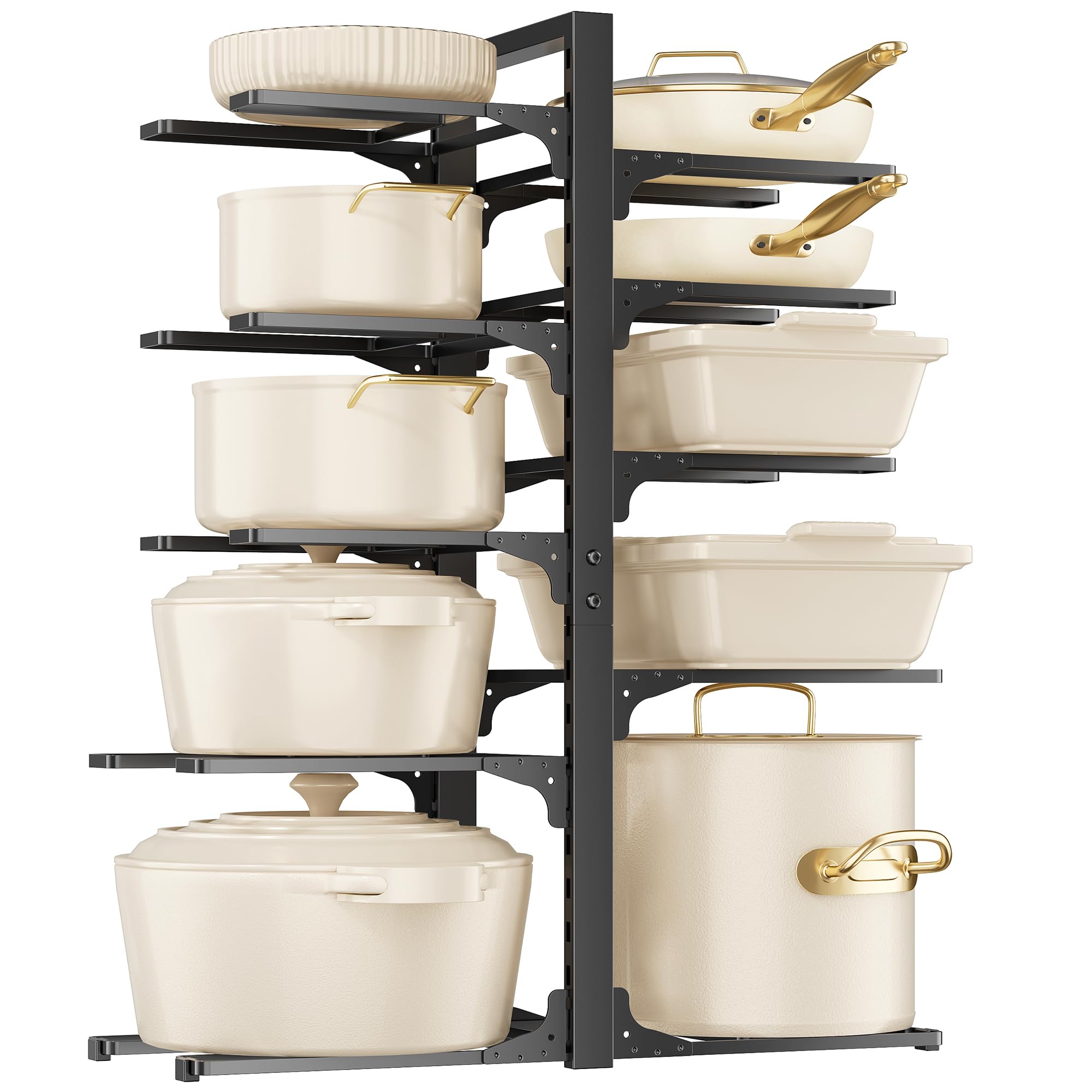 MUDEELA 10-tier organizer under cabinet, front view, keeps pots accessible and kitchen tidy.
