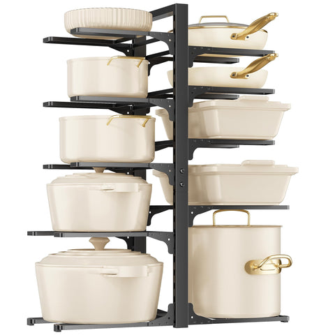 MUDEELA 10-tier organizer under cabinet, front view, keeps pots accessible and kitchen tidy.