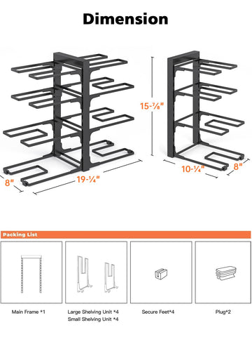 MUDEELA adjustable-tier design demonstrates customizable storage for various cookware sizes.
