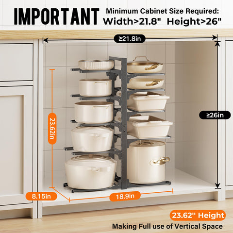 MUDEELA adjustable tier design close-up showing customizable layout for varied cookware.