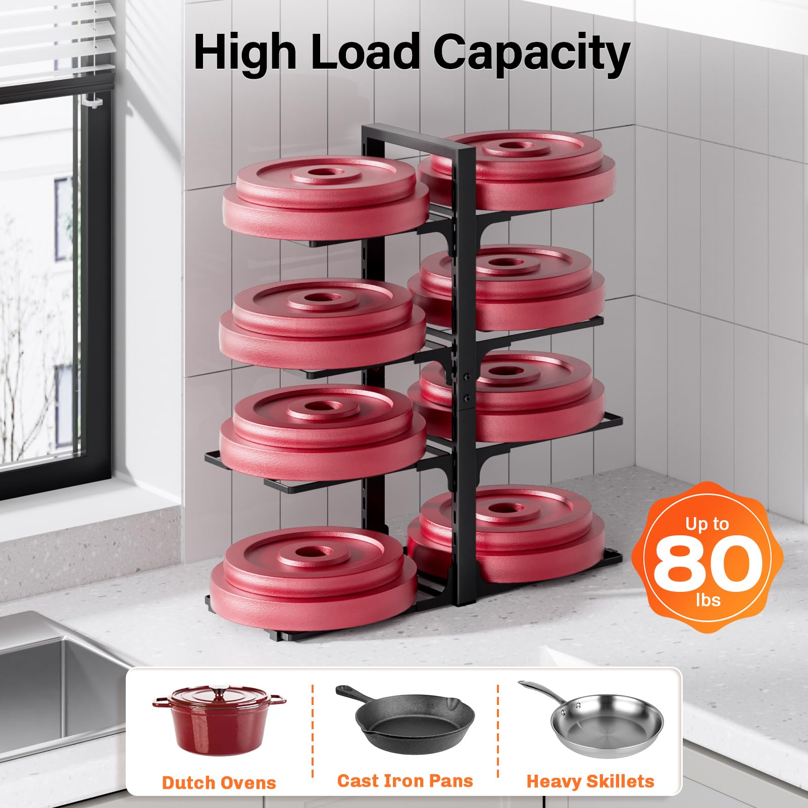 MUDEELA adjustable tier design adapts to various pot sizes up to 12 inches, maximizing space.