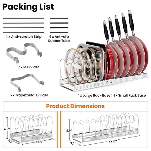 MUDEELA cabinet storage closeup shows generous capacity for pans, lids, and cutting boards.
