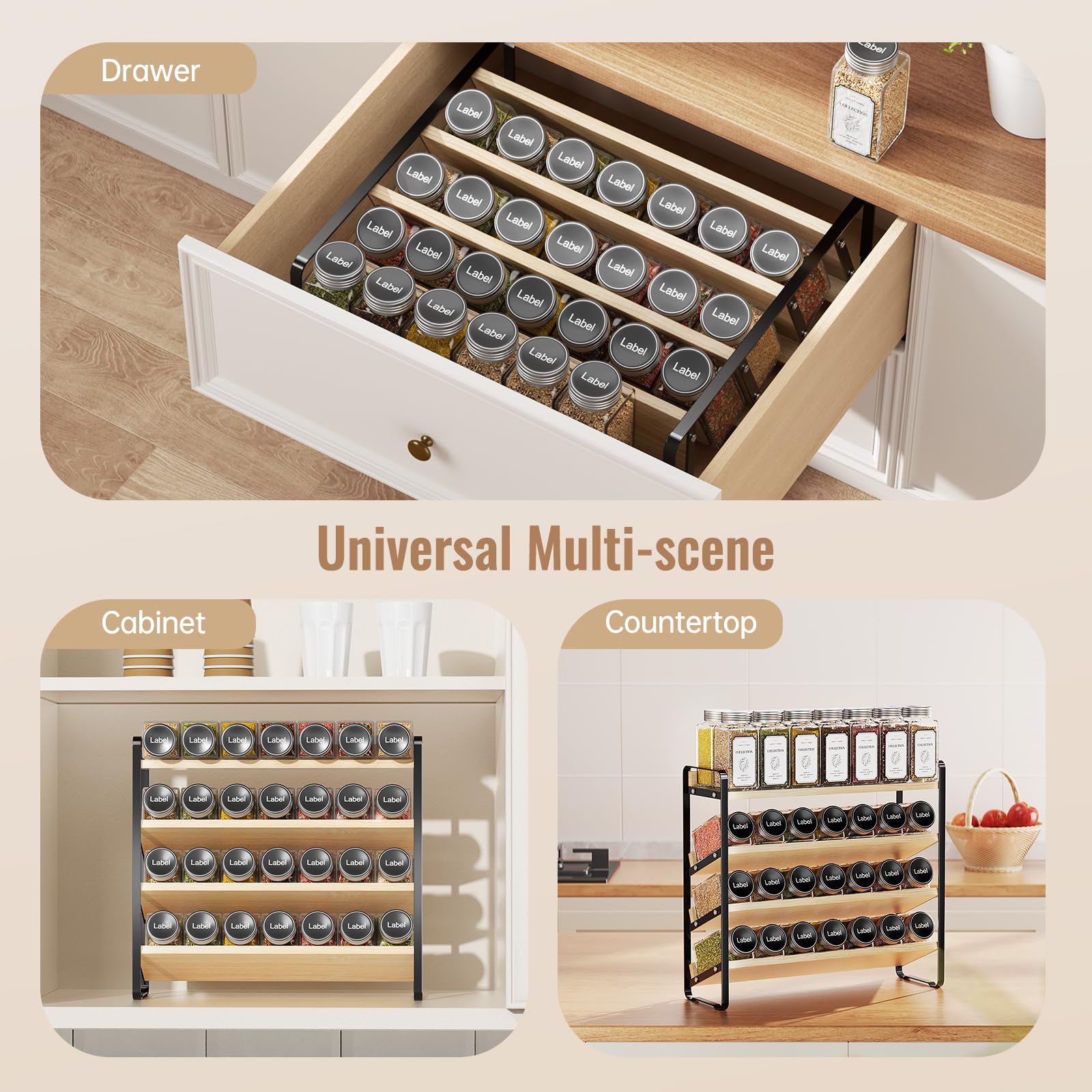 MUDEELA sturdy shelves support up to 4.4 pounds per tier for heavy jars.