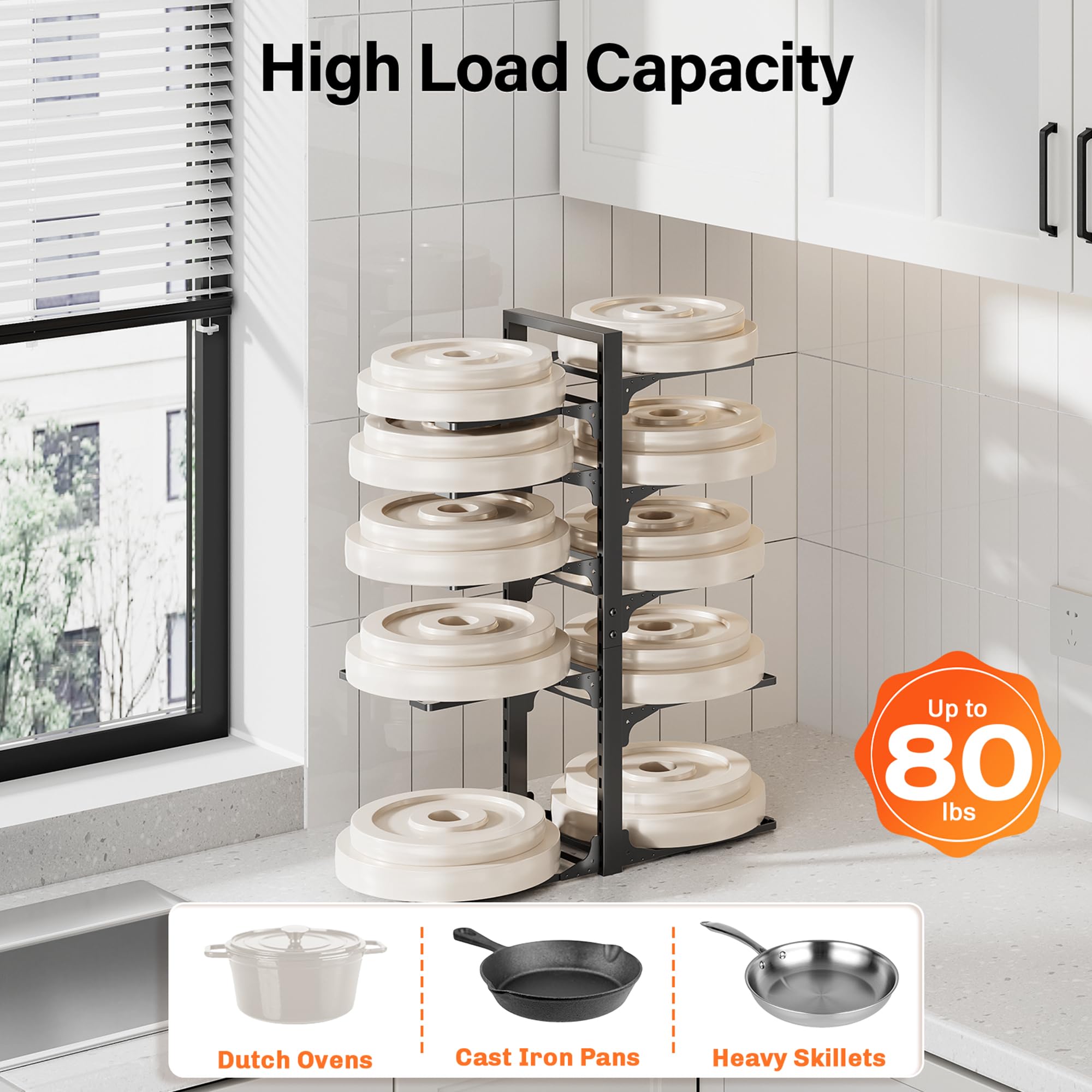 MUDEELA fits cookware up to 12 inches, top-down view shows wide compatibility.
