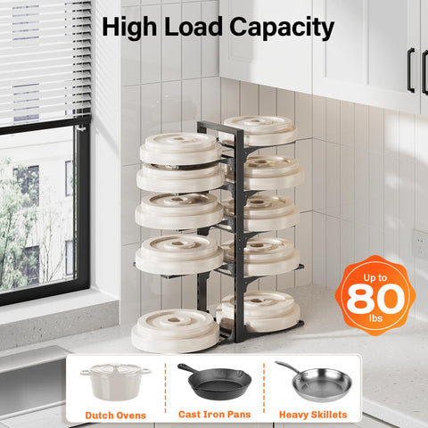 MUDEELA fits cookware up to 12 inches, top-down view shows wide compatibility.