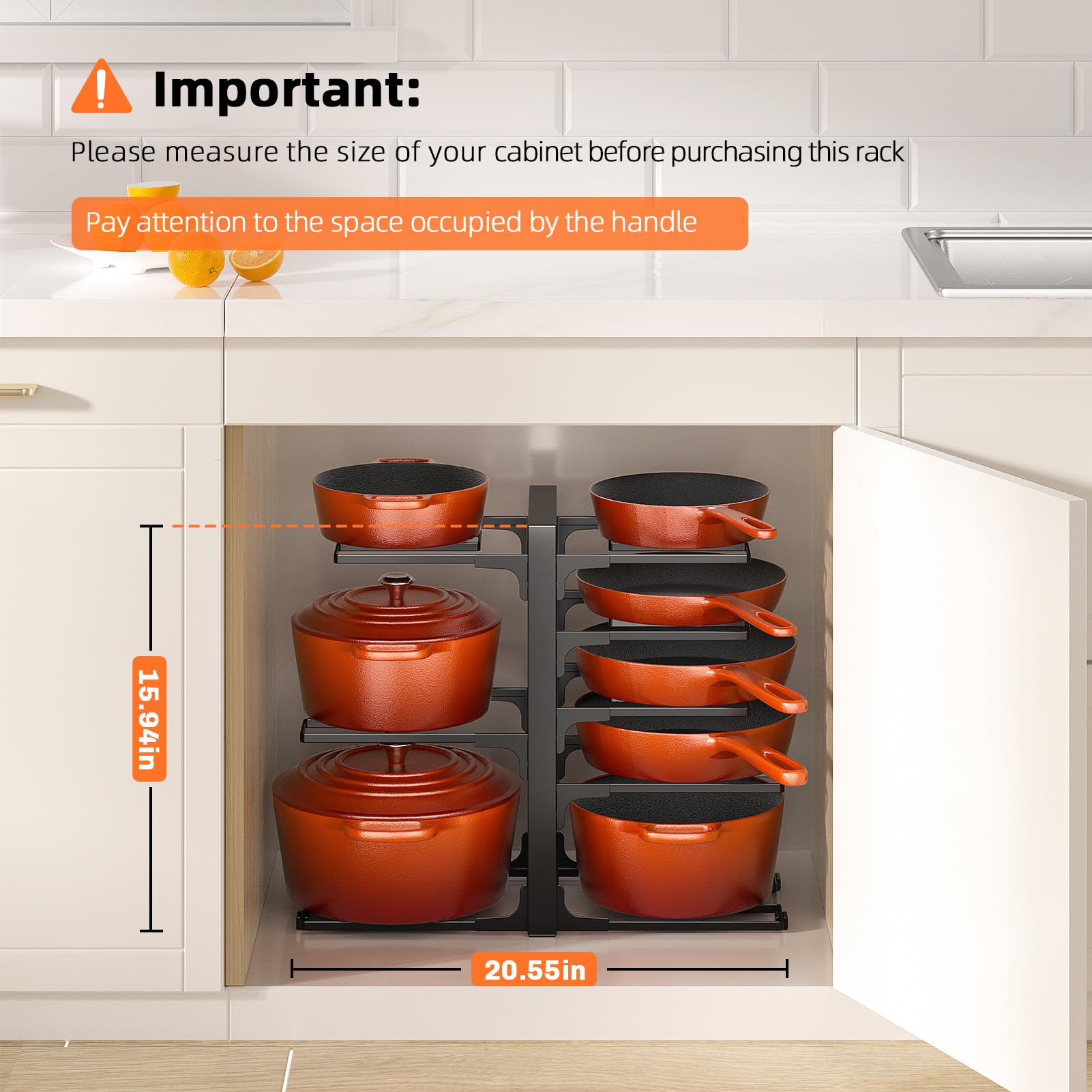 MUDEELA adjustable pot rack highlights customizable height for diverse cookware.