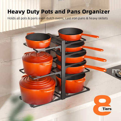 MUDEELA heavy-duty rack demonstrates spacious tiers for Dutch ovens and skillets.