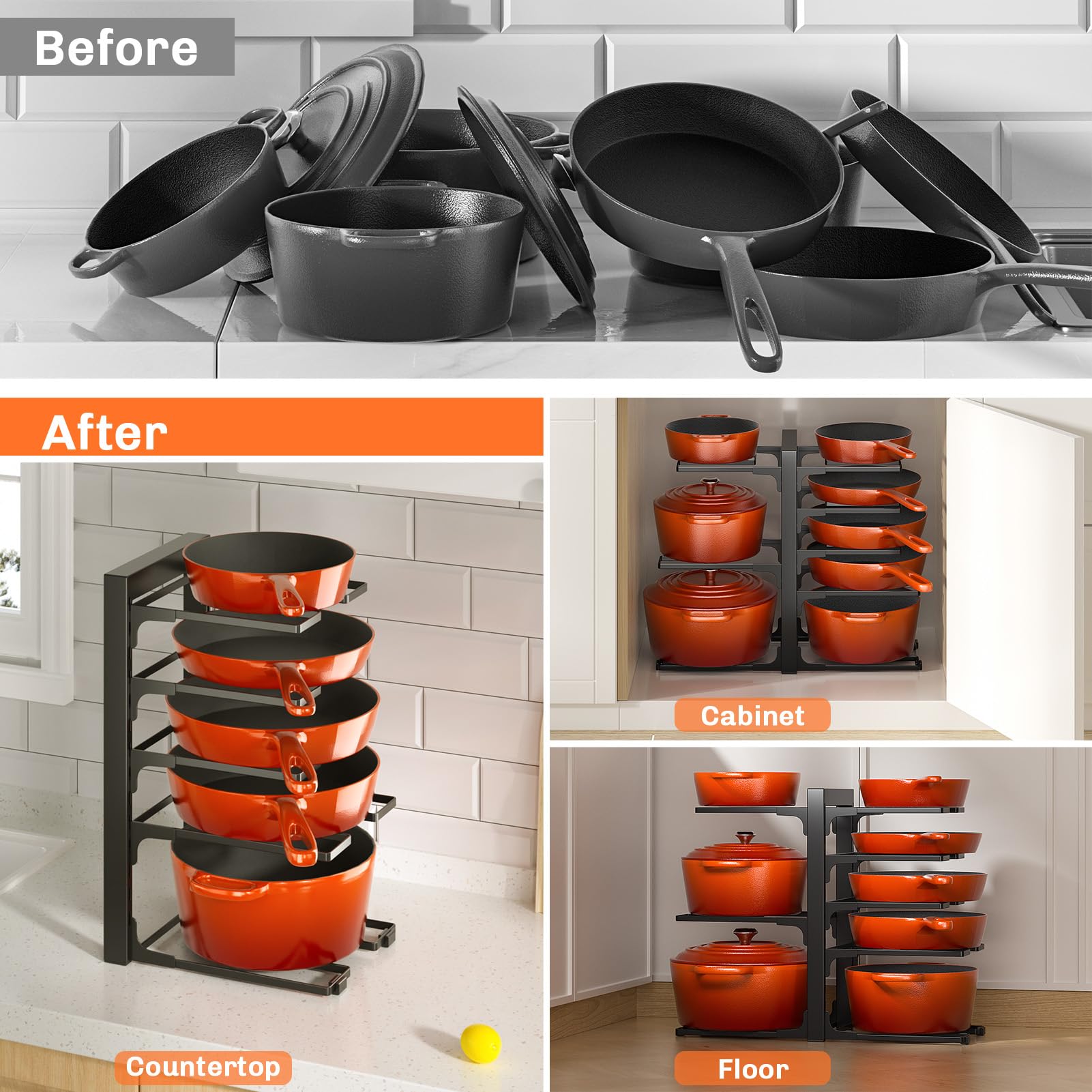 MUDEELA organized cabinet setup with clear access to every pot.