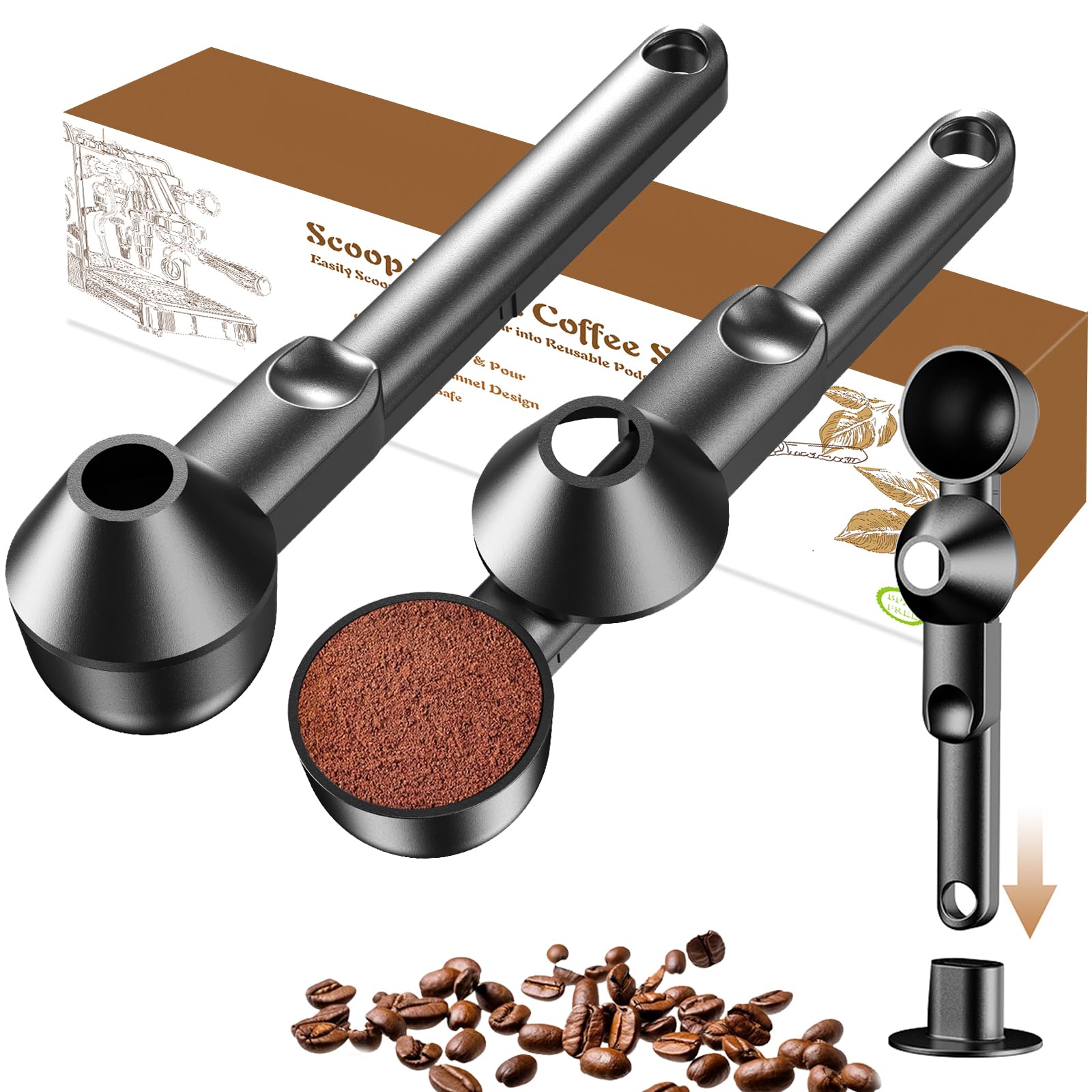 Mudygelay coffee scoop with funnel for mess-free pouring into pods