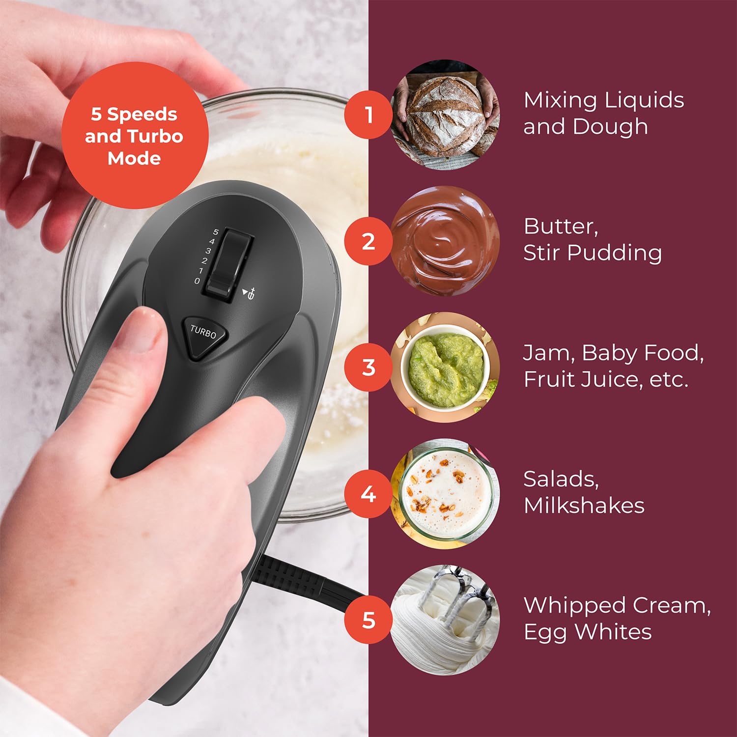 Soft-grip handle provides comfort during longer mixing sessions.