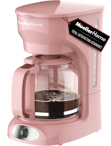 MUELLER HOME 12-cup pink coffee maker with borosilicate carafe for durable heat retention