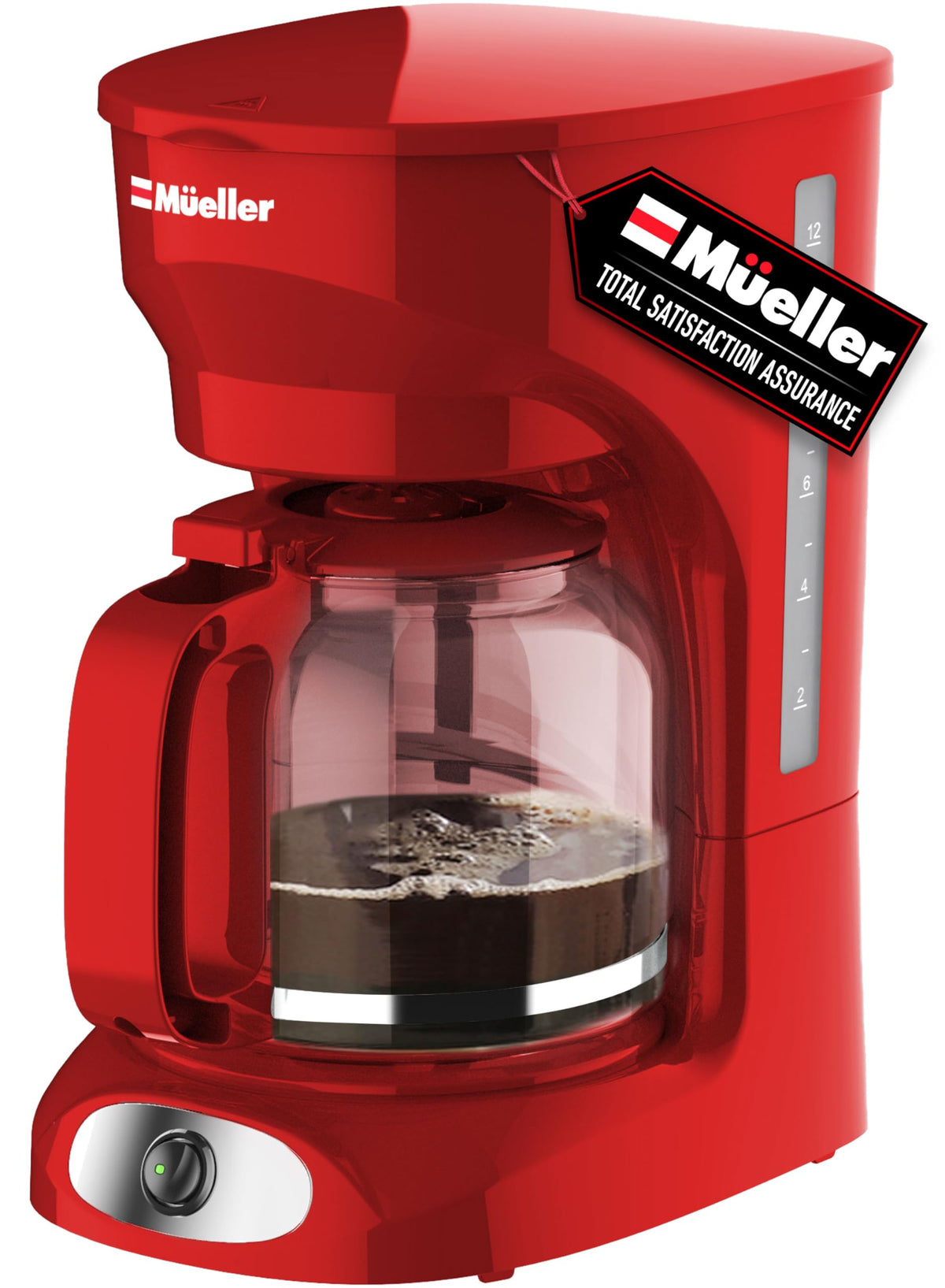 MUELLER HOME 12-Cup Red Coffee Maker with large carafe for home brewing