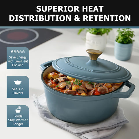MUELLER HOME 6 Qt enamelled interior Dutch oven for easy cleaning and non-stick feel.