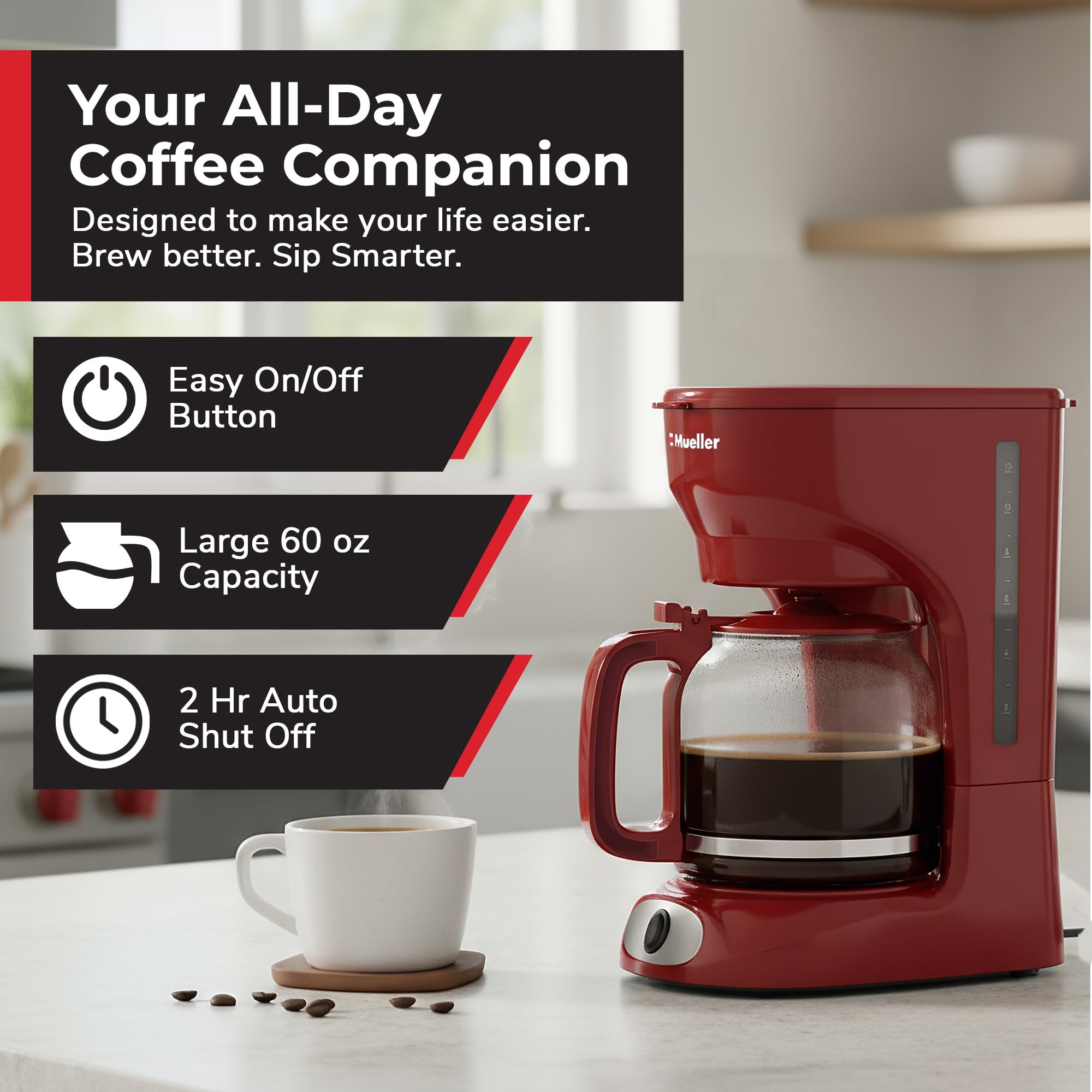 MUELLER HOME borosilicate glass carafe preserves flavor and resists odors