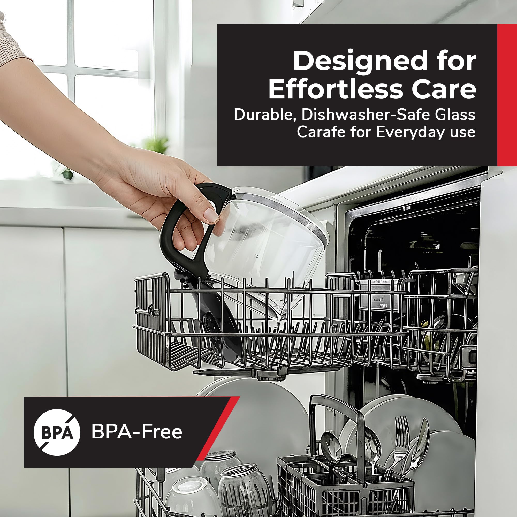 Mueller Home dishwasher-safe carafe for easy cleanup.